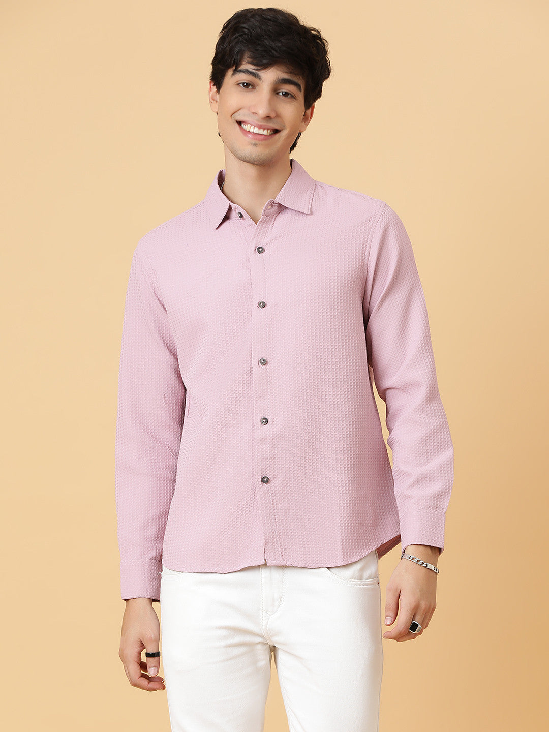 KOTTY Men Solid Casual Pink Shirt 