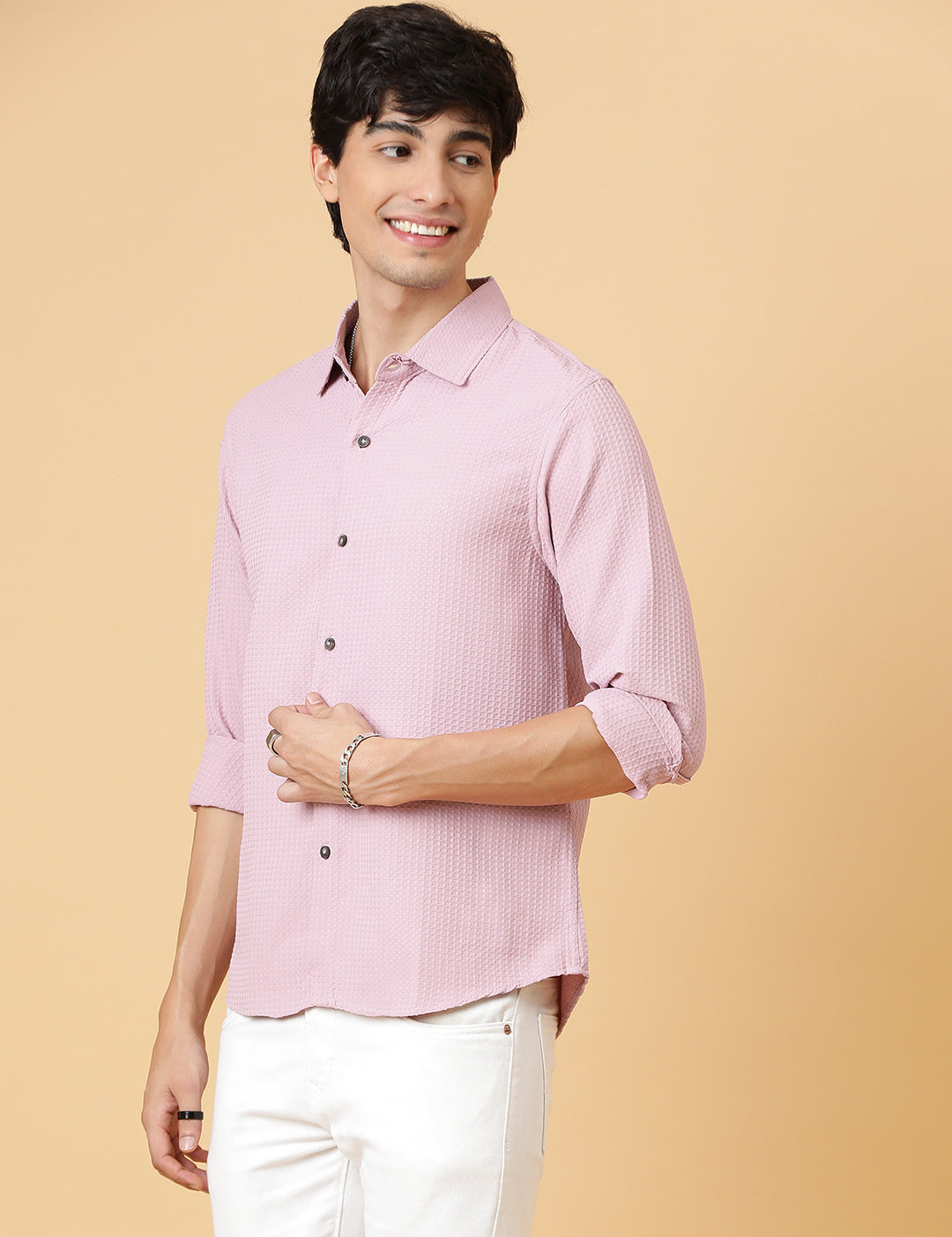 KOTTY Men Solid Casual Pink Shirt 
