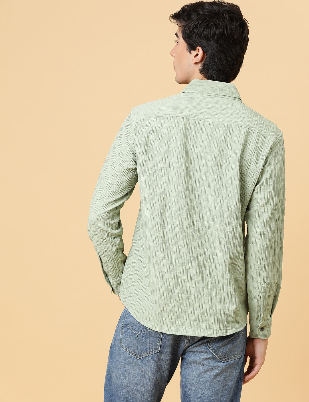 KOTTY Men Self Design Casual Green Shirt 
