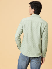 KOTTY Men Self Design Casual Green Shirt 
