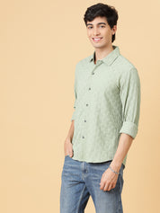 KOTTY Men Self Design Casual Green Shirt 