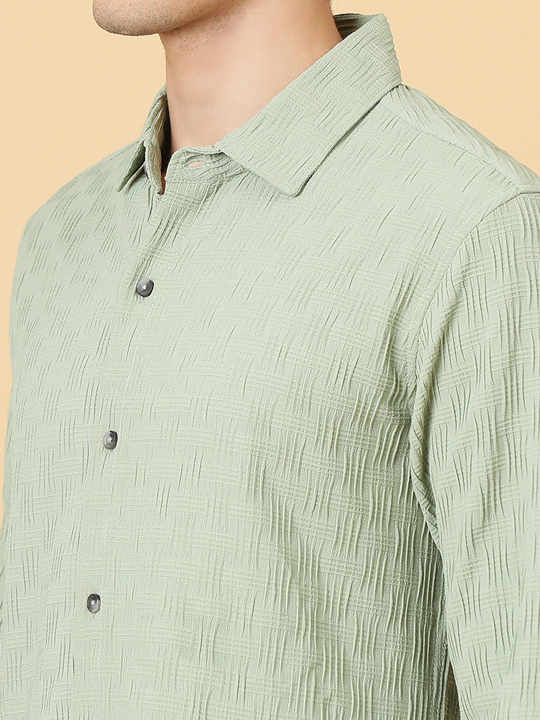 KOTTY Men Self Design Casual Green Shirt 