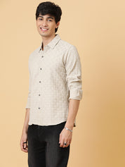 KOTTY Men Self Design Casual Beige Shirt 