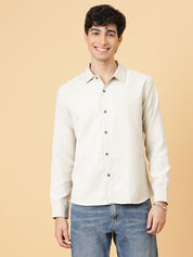 KOTTY Men Self Design Casual Beige Shirt 