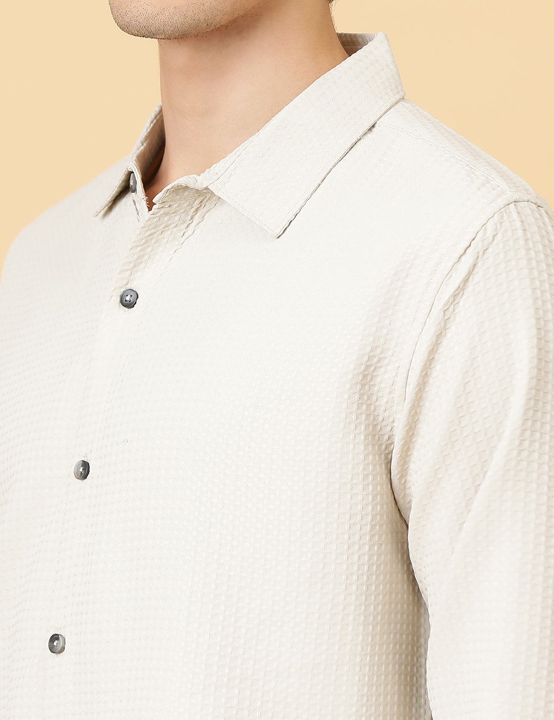 KOTTY Men Self Design Casual Beige Shirt 