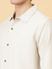 KOTTY Men Self Design Casual Beige Shirt 