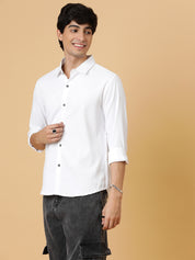 KOTTY Men Self Design Casual White Shirt 