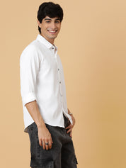 KOTTY Men Self Design Casual White Shirt 