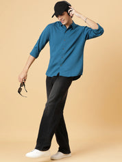 KOTTY Men Self Design Casual Blue Shirt 