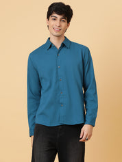 KOTTY Men Self Design Casual Blue Shirt 