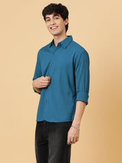 KOTTY Men Self Design Casual Blue Shirt 