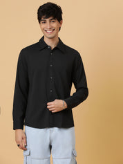 KOTTY Men Self Design Casual Black Shirt 