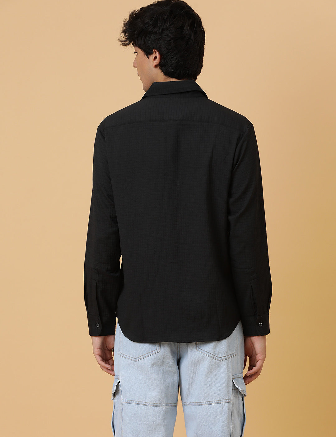 KOTTY Men Self Design Casual Black Shirt 
