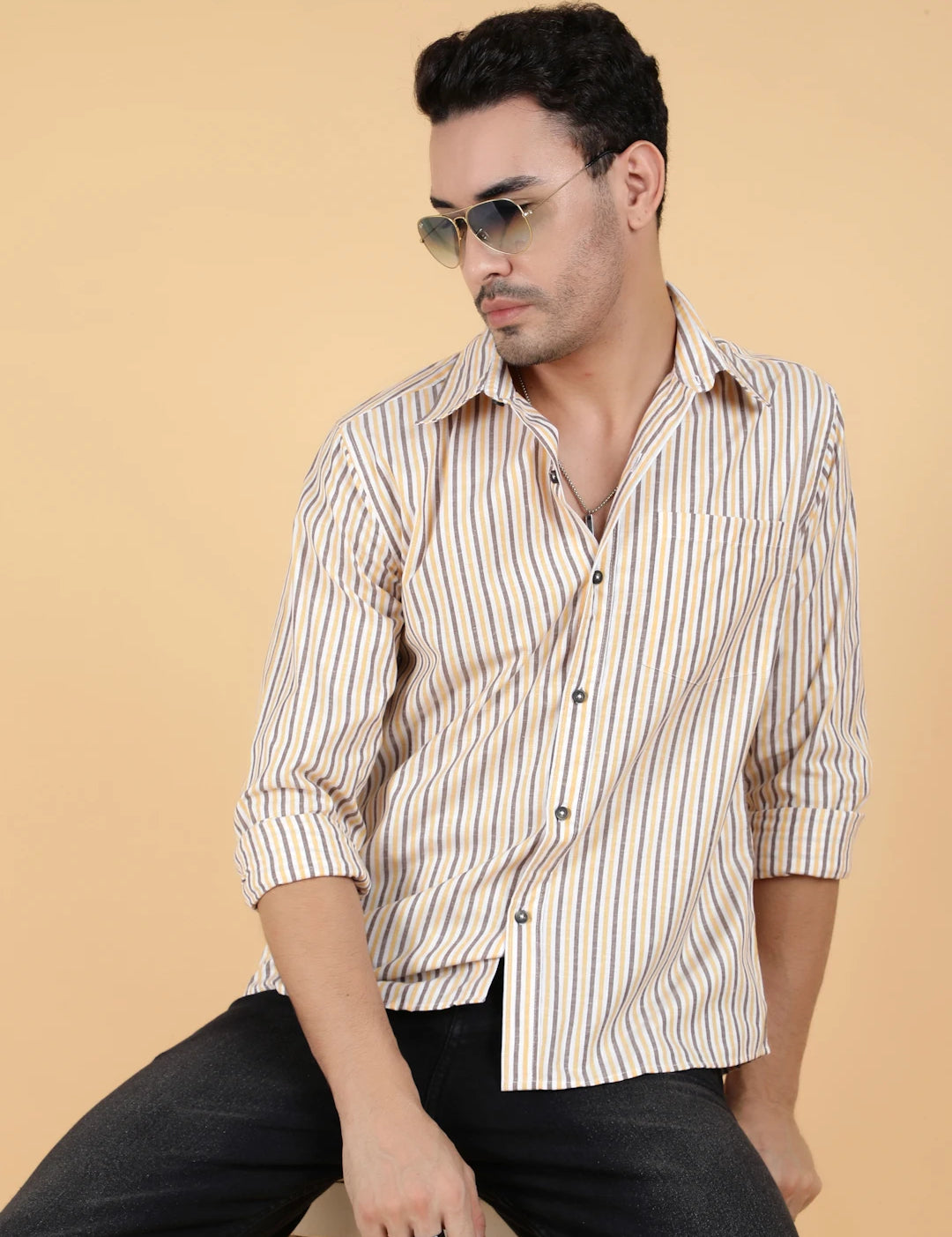 KOTTY Men Printed Casual Beige Shirt 