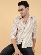 KOTTY Men Printed Casual Beige Shirt 