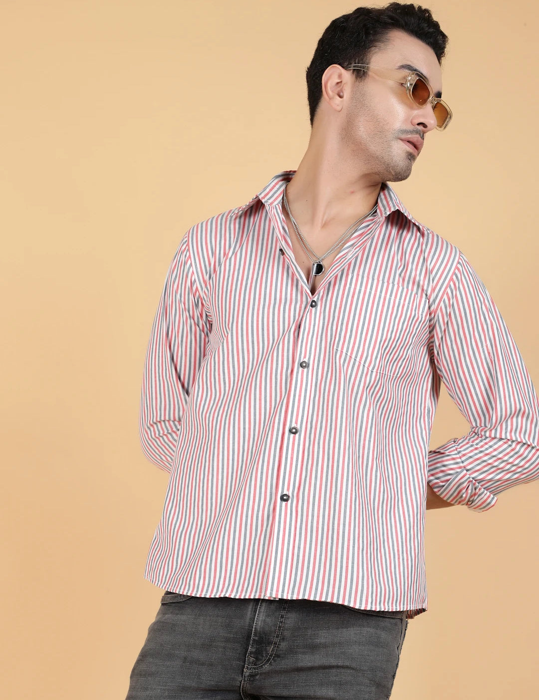 KOTTY Men Printed Casual Grey, Pink, White Shirt 