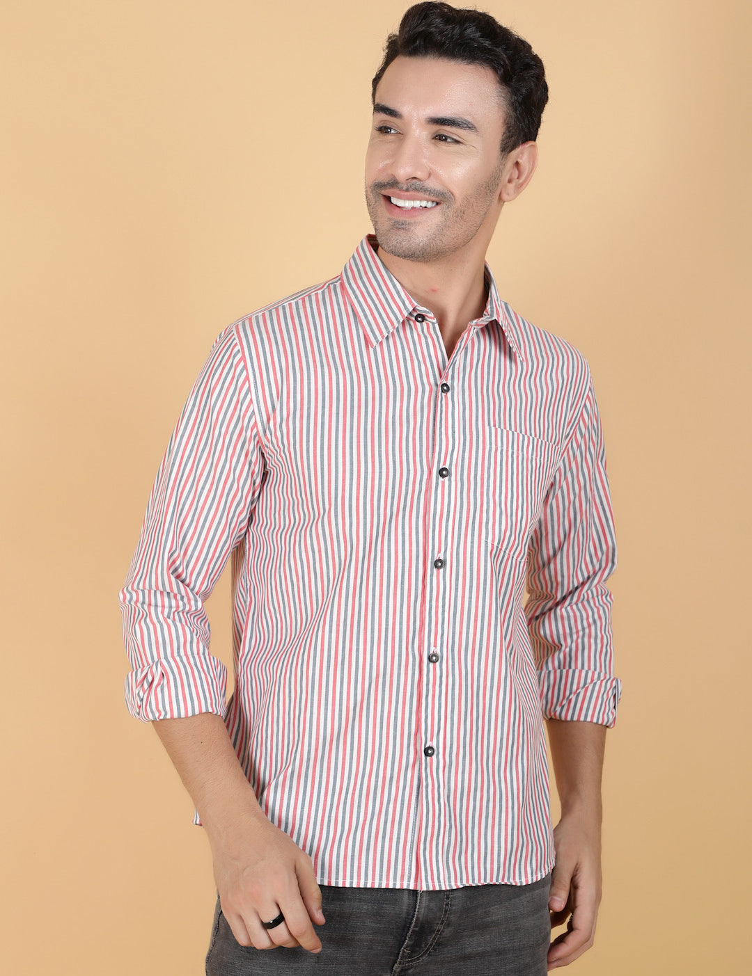 KOTTY Men Printed Casual Grey, Pink, White Shirt 