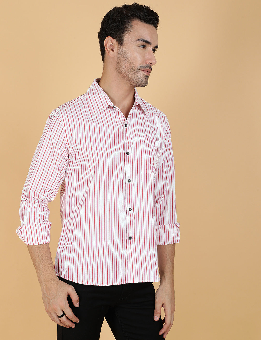 KOTTY Men Printed Casual Pink, White Shirt 