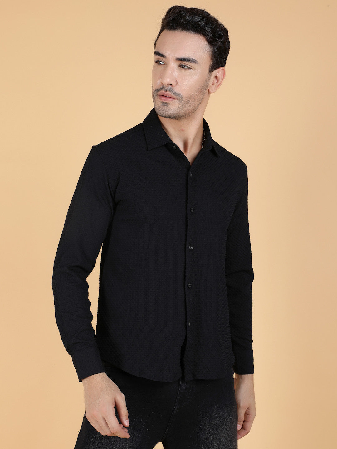 KOTTY Men Solid Casual Black Shirt 