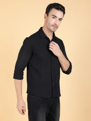 KOTTY Men Solid Casual Black Shirt 