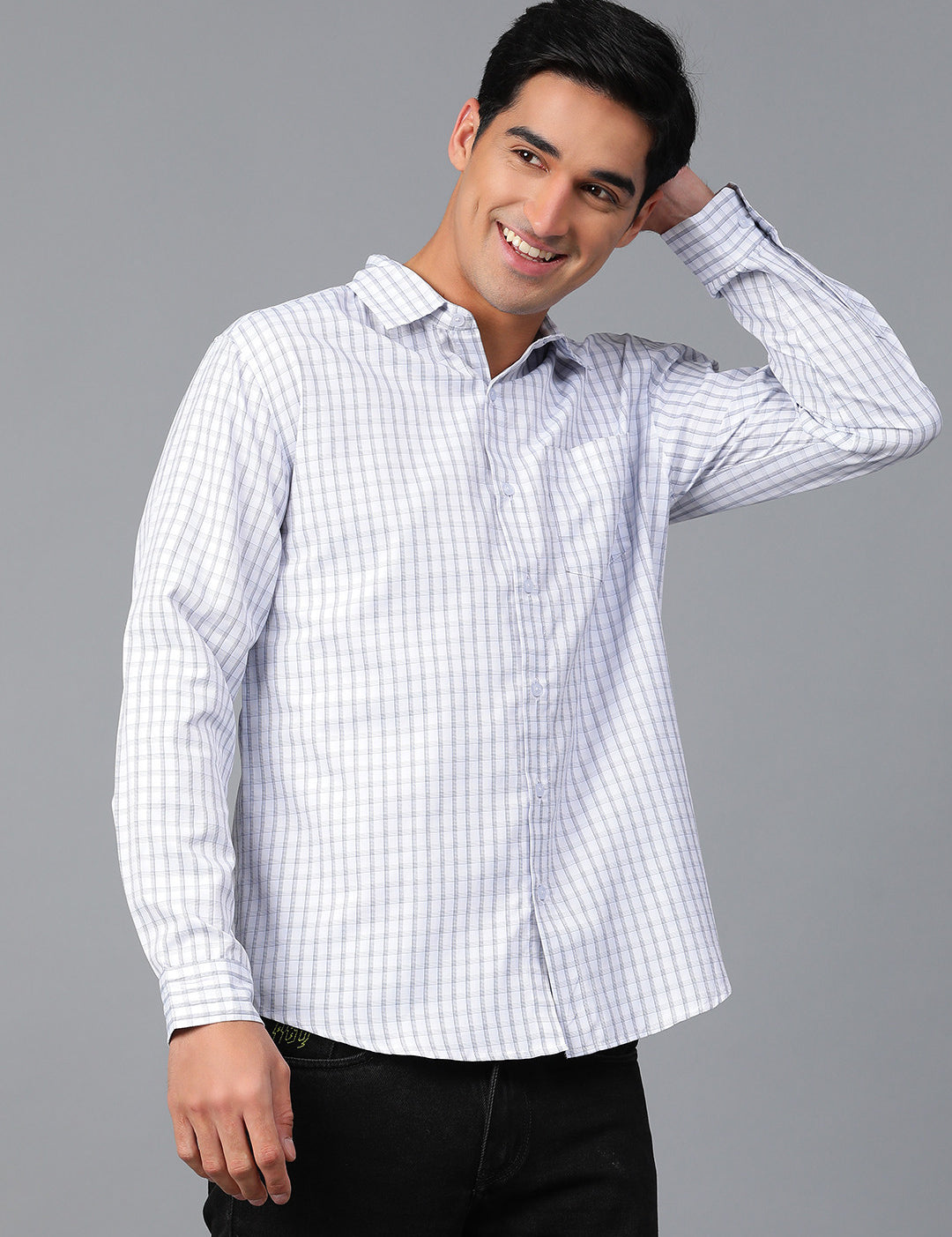 KOTTY Men Checkered Casual White, Grey Shirt 