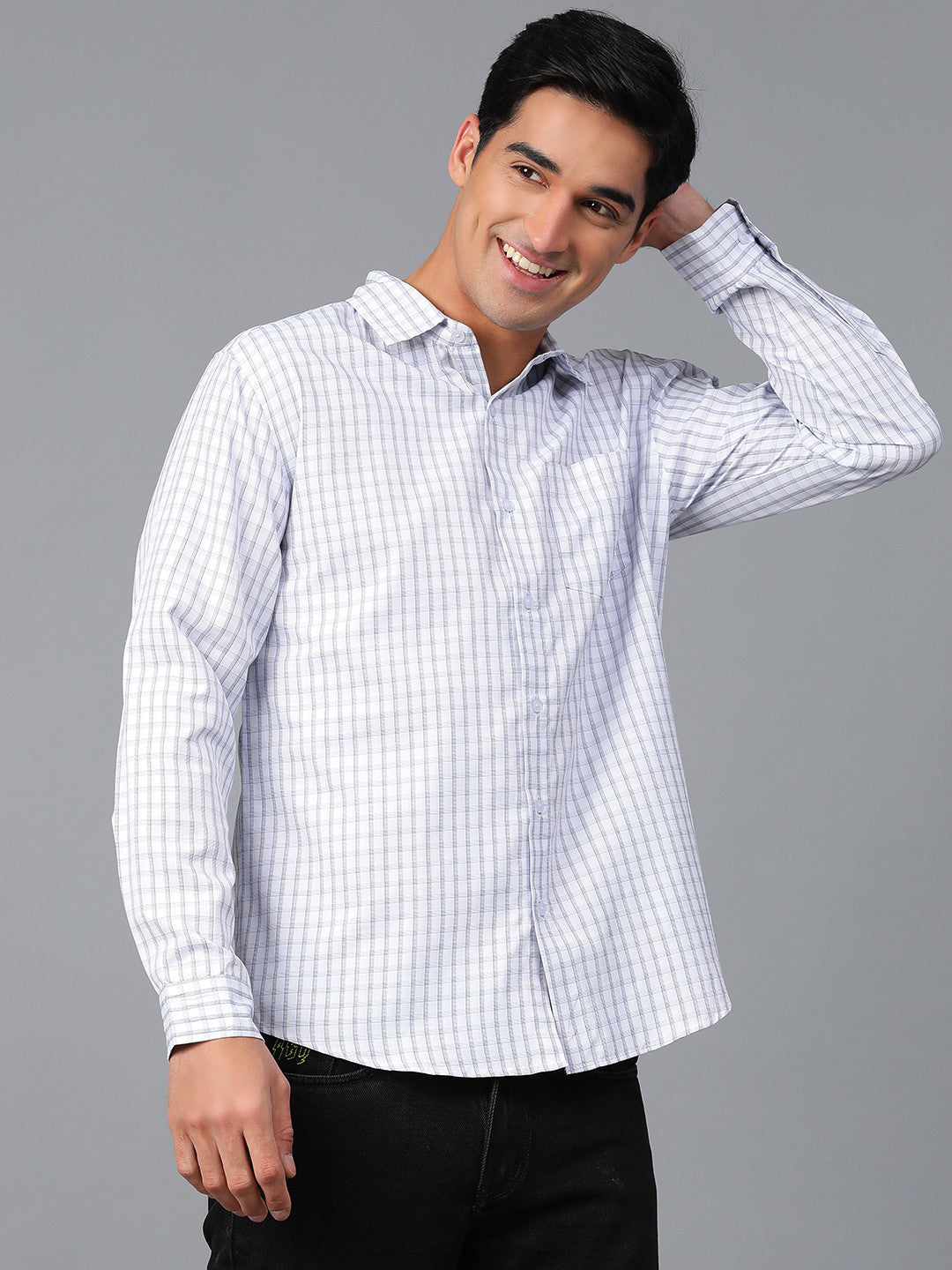 KOTTY Men Checkered Casual White, Grey Shirt 
