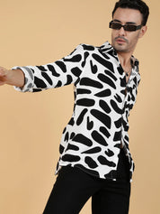KOTTY Men Printed Casual Black, White Shirt 