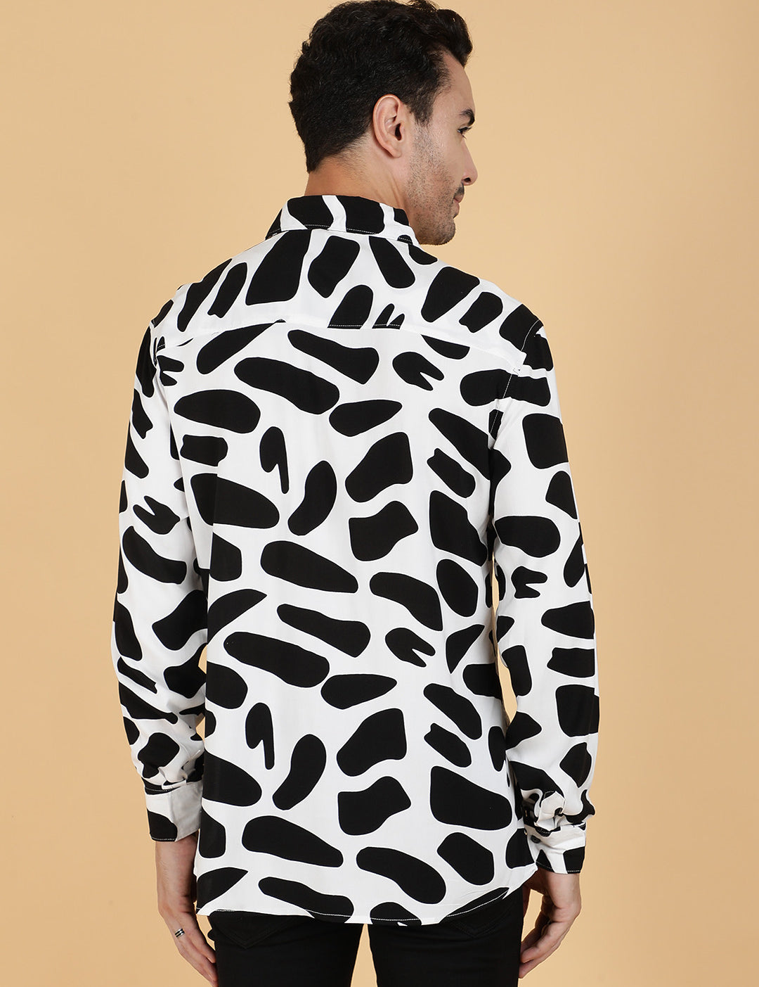 KOTTY Men Printed Casual Black, White Shirt 