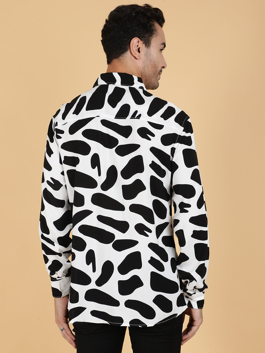 KOTTY Men Printed Casual Black, White Shirt 