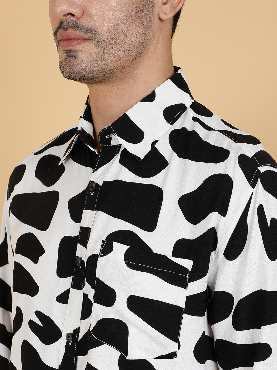 KOTTY Men Printed Casual Black, White Shirt 
