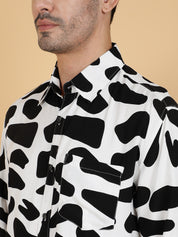 KOTTY Men Printed Casual Black, White Shirt 