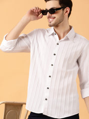 KOTTY Men Striped Casual White Shirt 