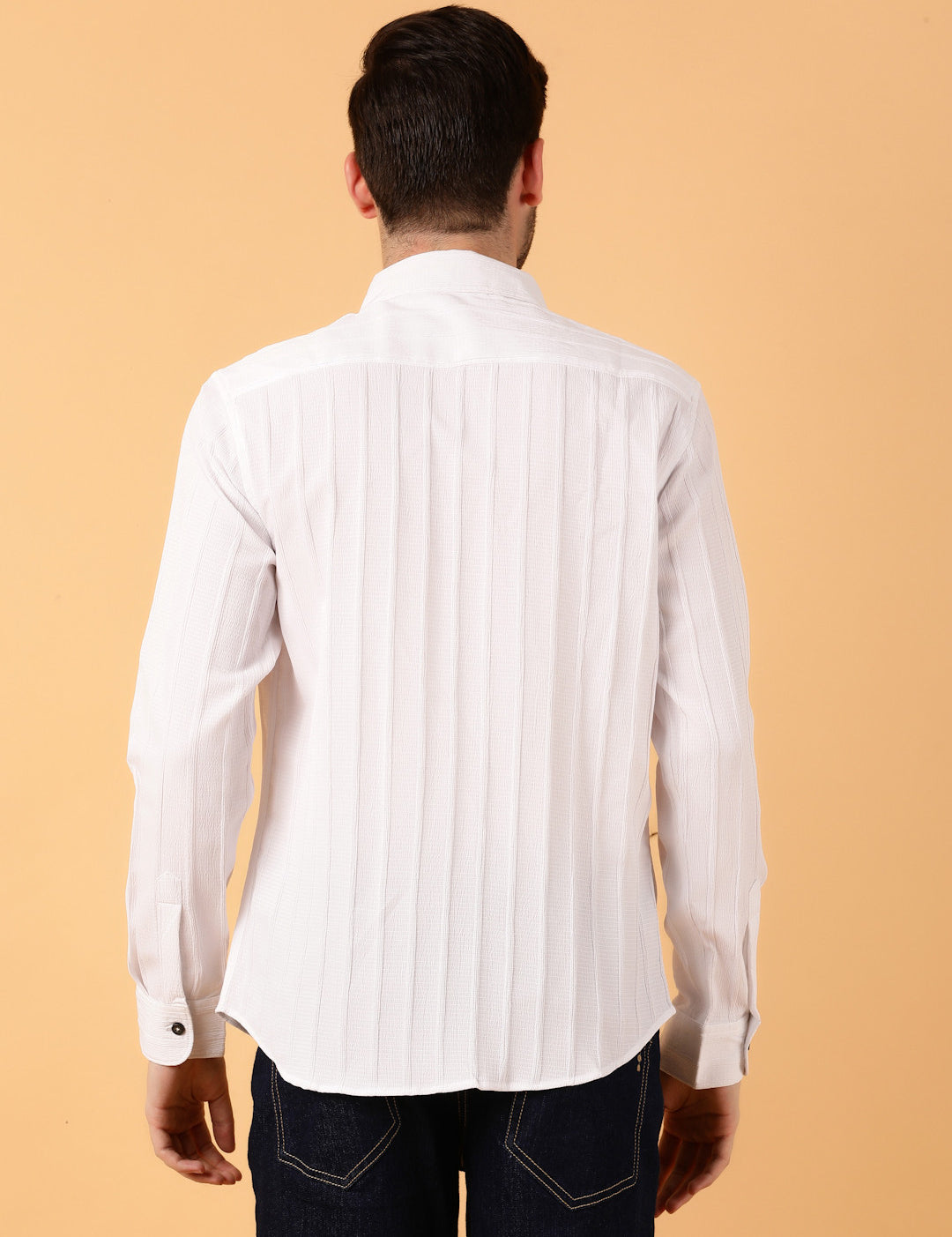 KOTTY Men Striped Casual White Shirt 