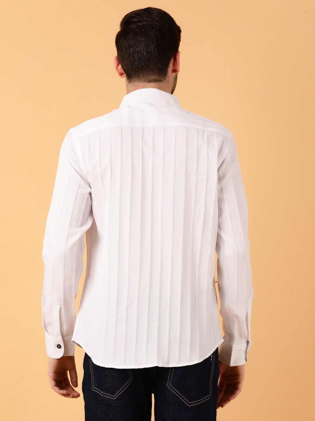 KOTTY Men Striped Casual White Shirt 