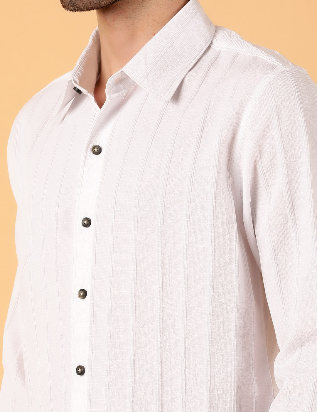 KOTTY Men Striped Casual White Shirt 