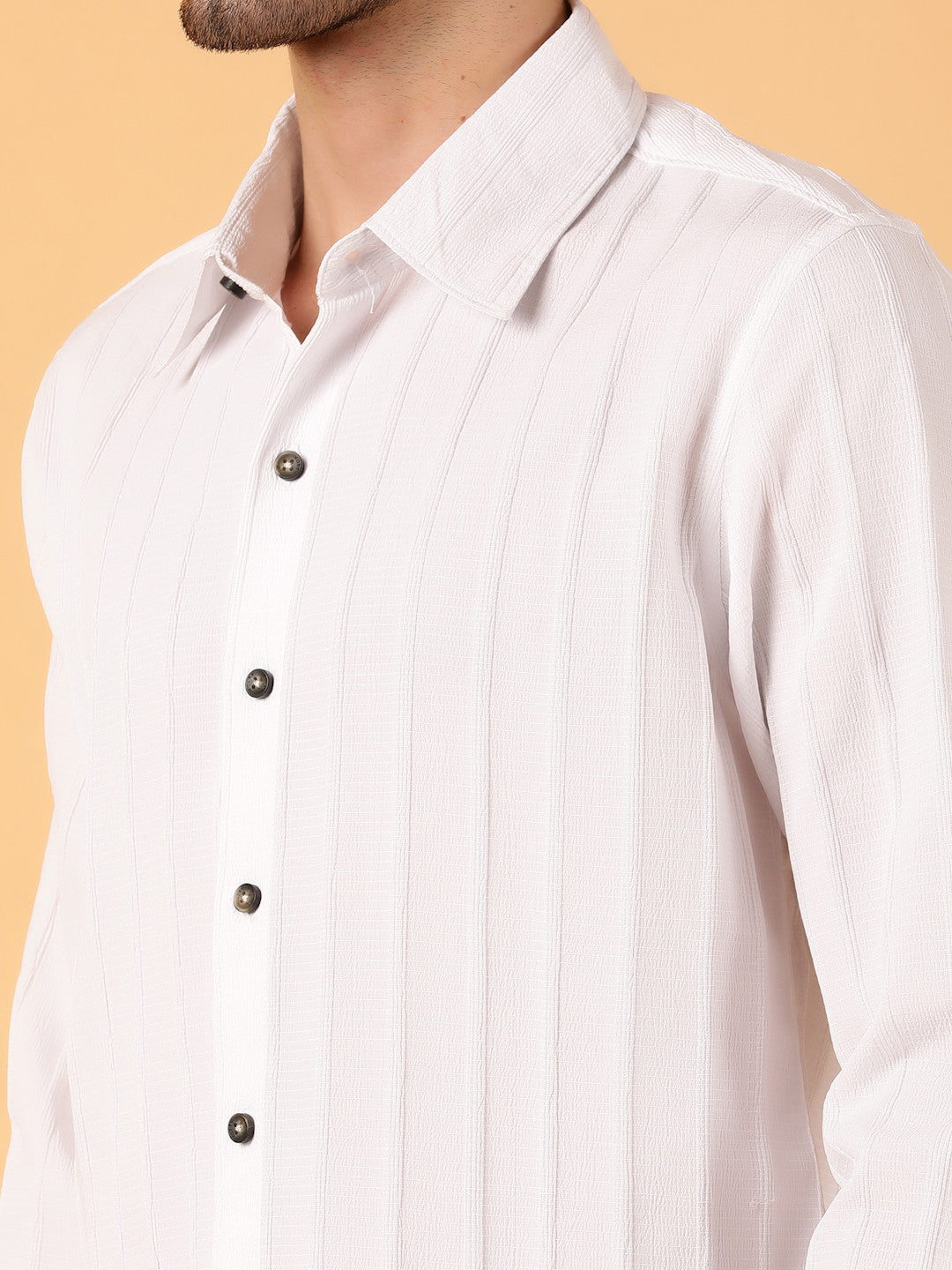 KOTTY Men Striped Casual White Shirt 