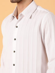 KOTTY Men Striped Casual White Shirt 