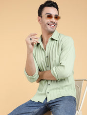KOTTY Men Striped Casual Green Shirt 