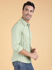 KOTTY Men Striped Casual Green Shirt 