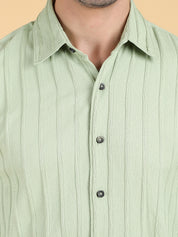 KOTTY Men Striped Casual Green Shirt 