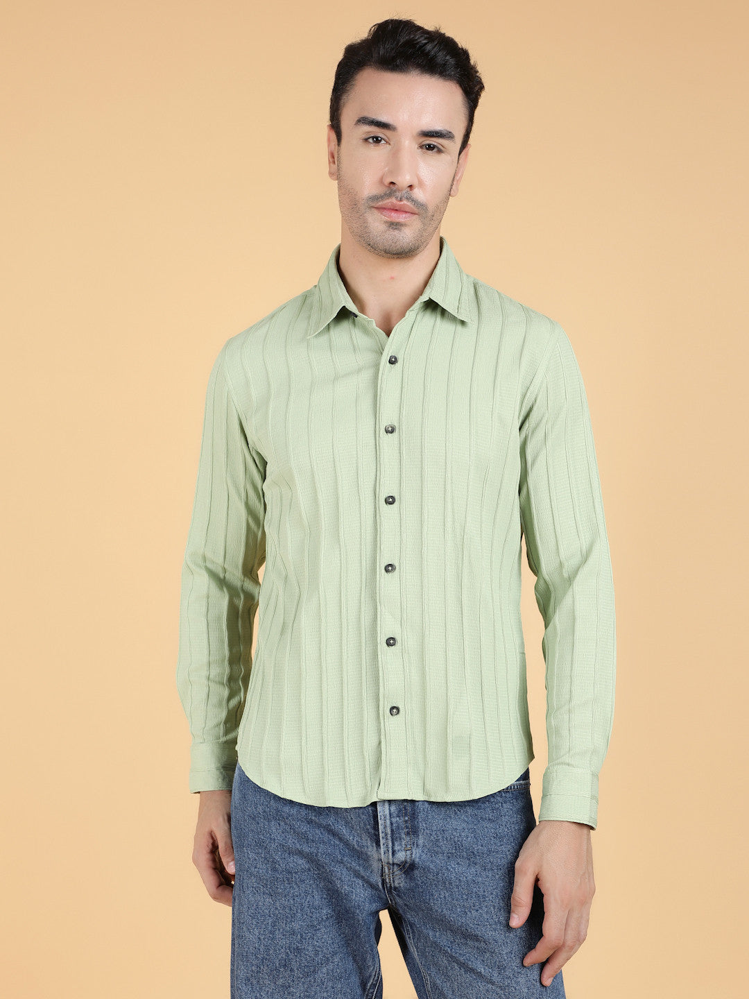 KOTTY Men Striped Casual Green Shirt 