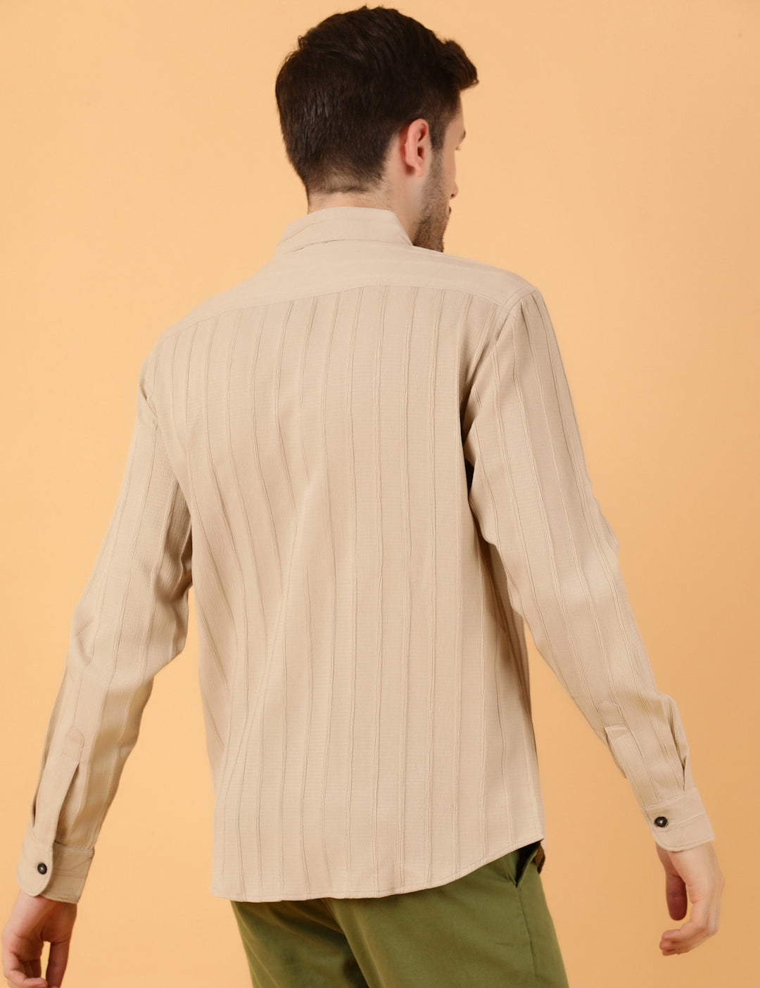 KOTTY Men Striped Casual Beige Shirt 