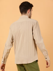 KOTTY Men Striped Casual Beige Shirt 