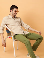 KOTTY Men Striped Casual Beige Shirt 