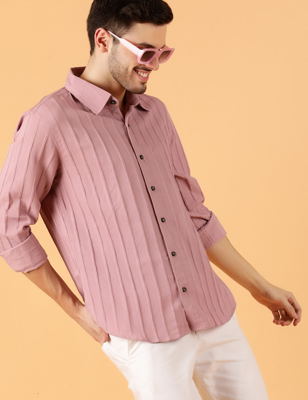 KOTTY Men Striped Casual Pink Shirt 