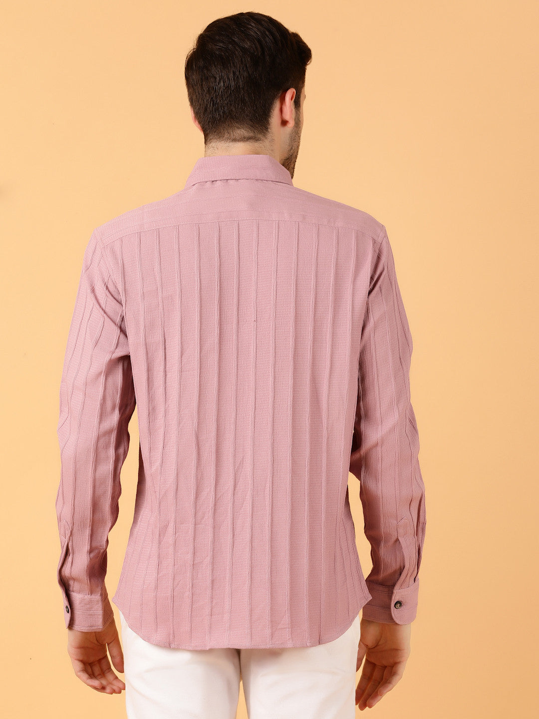 KOTTY Men Striped Casual Pink Shirt 