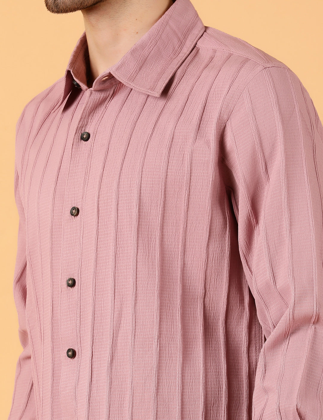 KOTTY Men Striped Casual Pink Shirt 