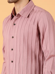 KOTTY Men Striped Casual Pink Shirt 