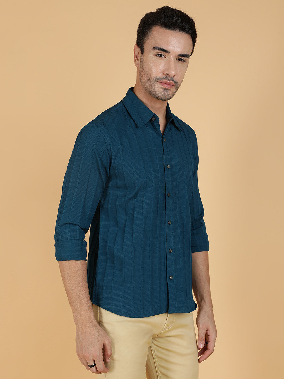 KOTTY Men Solid Casual Blue Shirt 