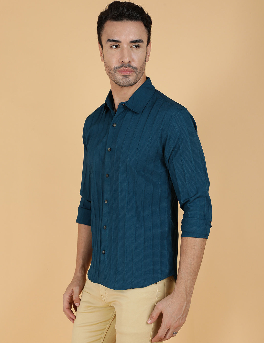 KOTTY Men Solid Casual Blue Shirt 